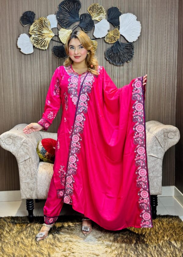 Premium Embroidered Muslin Cotton Three-Piece Set – Festive & Elegant - Image 3