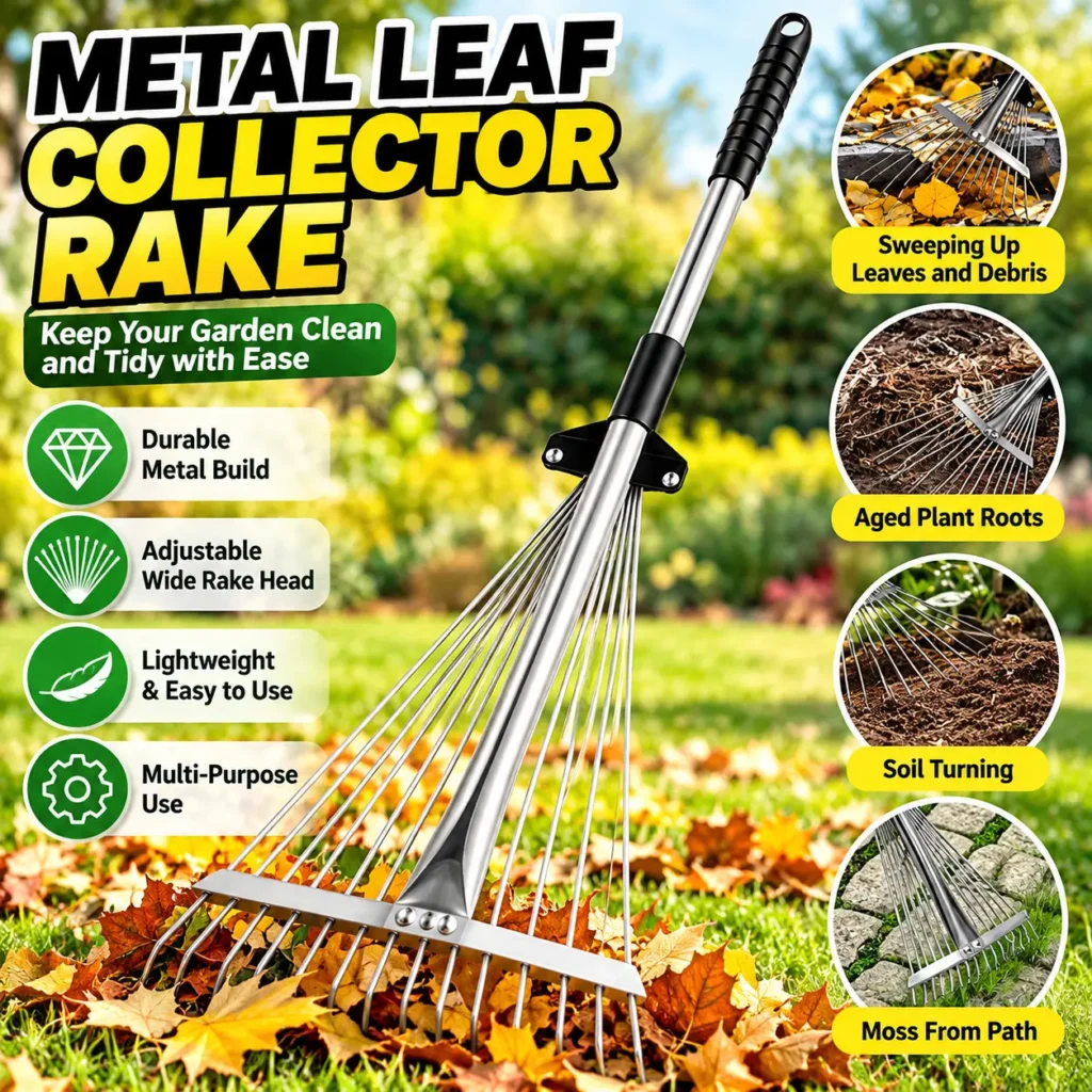 Adjustable Metal Leaf Collector Rake